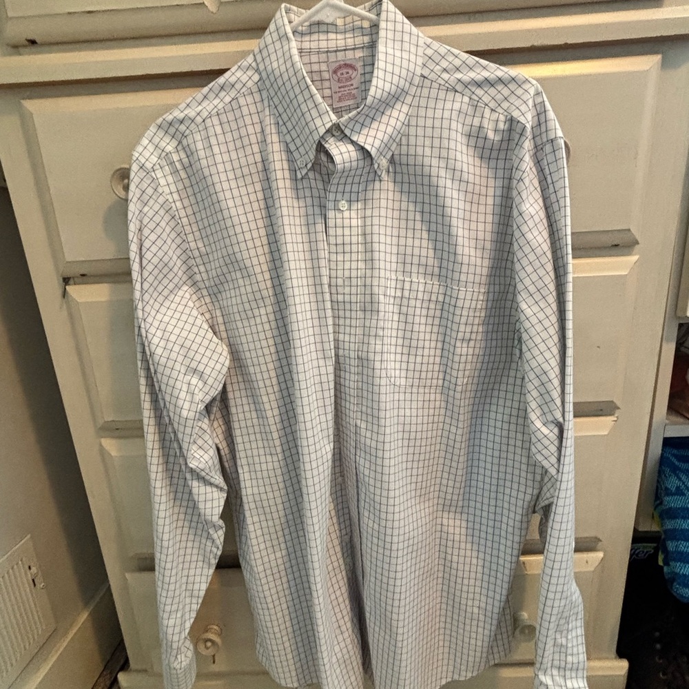 Brooks Brothers Men's White and Navy Grid Shirt